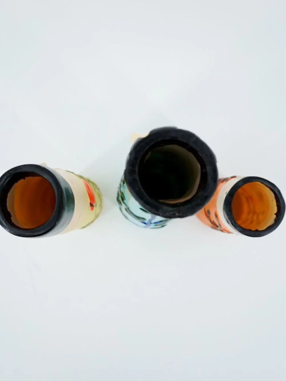 Set of 3 Hand Painted Ceramic Face Cylinder Vases, Women Floral Bird Decor